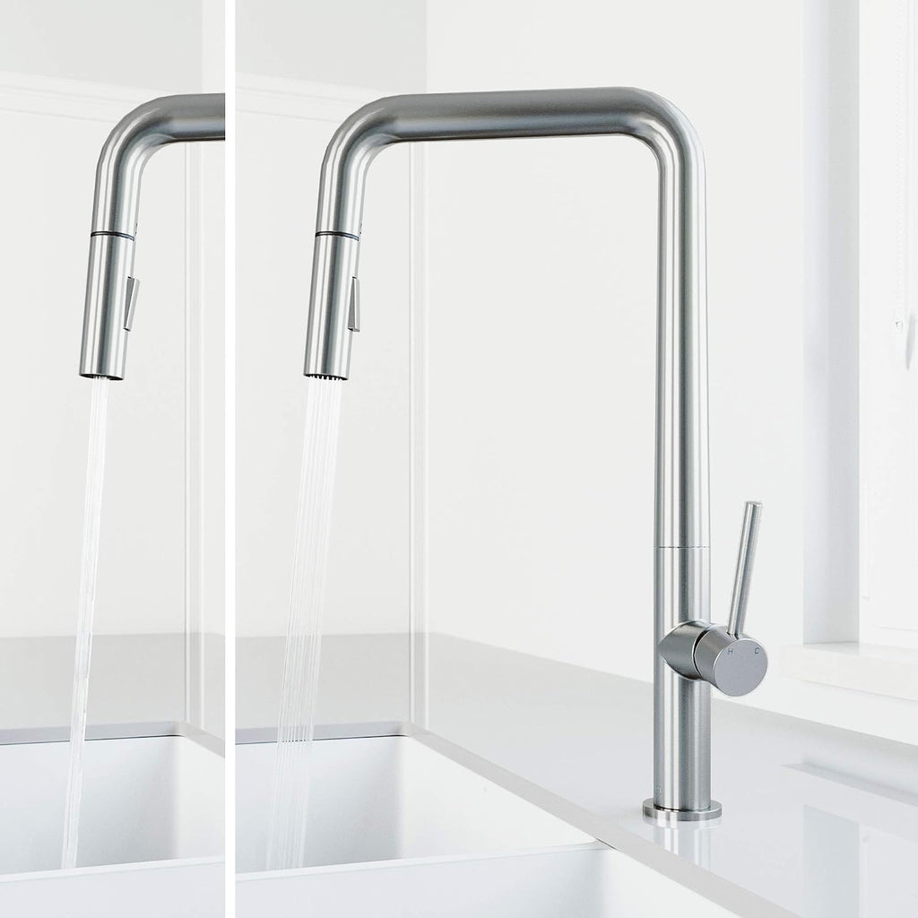 VIGO Parsons 18'' H Single Handle Pull-Down Sprayer Kitchen Faucet in Stainless Steel-VG02031ST