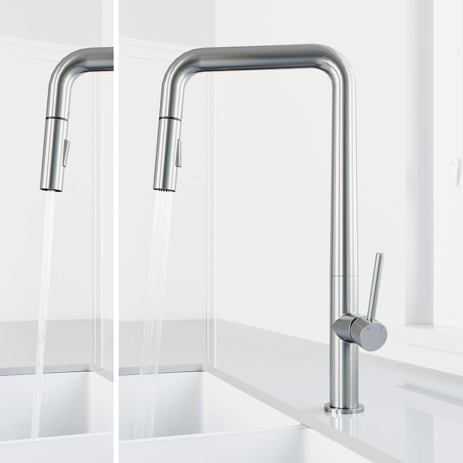 VIGO Parsons 18'' H Single Handle Pull-Down Sprayer Kitchen Faucet in Stainless Steel-VG02031ST