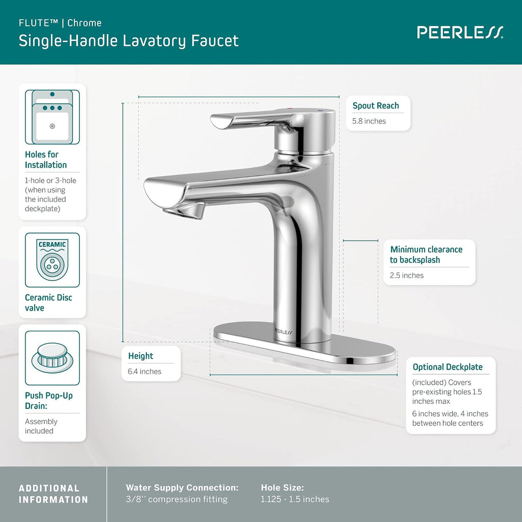 Peerless P1513LF Flute Bathroom Faucet, Chrome