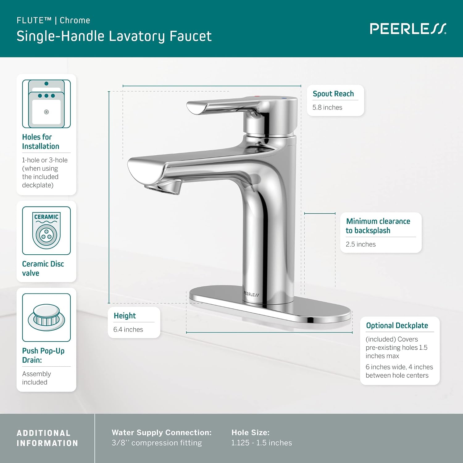 Peerless P1513LF Flute Bathroom Faucet, Chrome