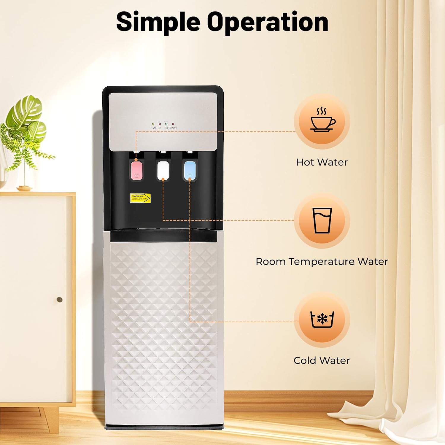 Bottom Loading Water Dispenser with Hot, Cold & Room Temperature Water - 500W Heating & 90W Cooling - Safe, Energy-Saving & User-Friendly Design for Home, Office (Silver Grey)