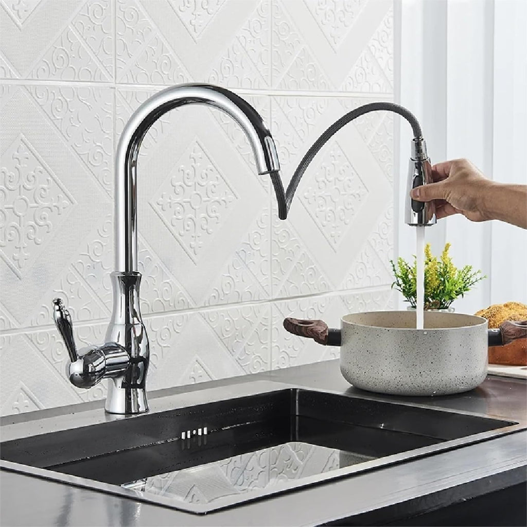 Pull Out Kitchen Faucet Shower/Stream Model Spout Tap Deck Mount Single Handle Cold Hot Water Mixer Tap(Brushed Nickel)