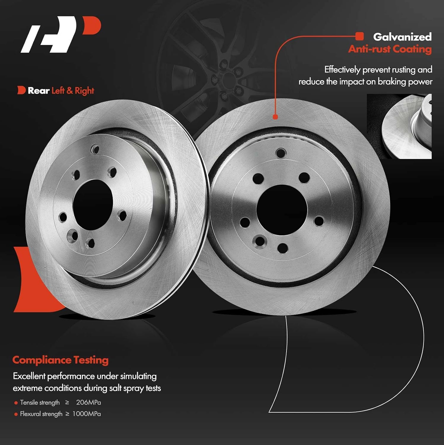 A-Premium 13.78 inch (350mm) Rear Vented Disc Brake Rotors + Ceramic Pads Kit Compatible with Select Land Rover Model - Range Rover Sport 2006-2013, LR4 2010-2016, LR3 2005-2009, 3.0L 4.0L, 6-PC Set