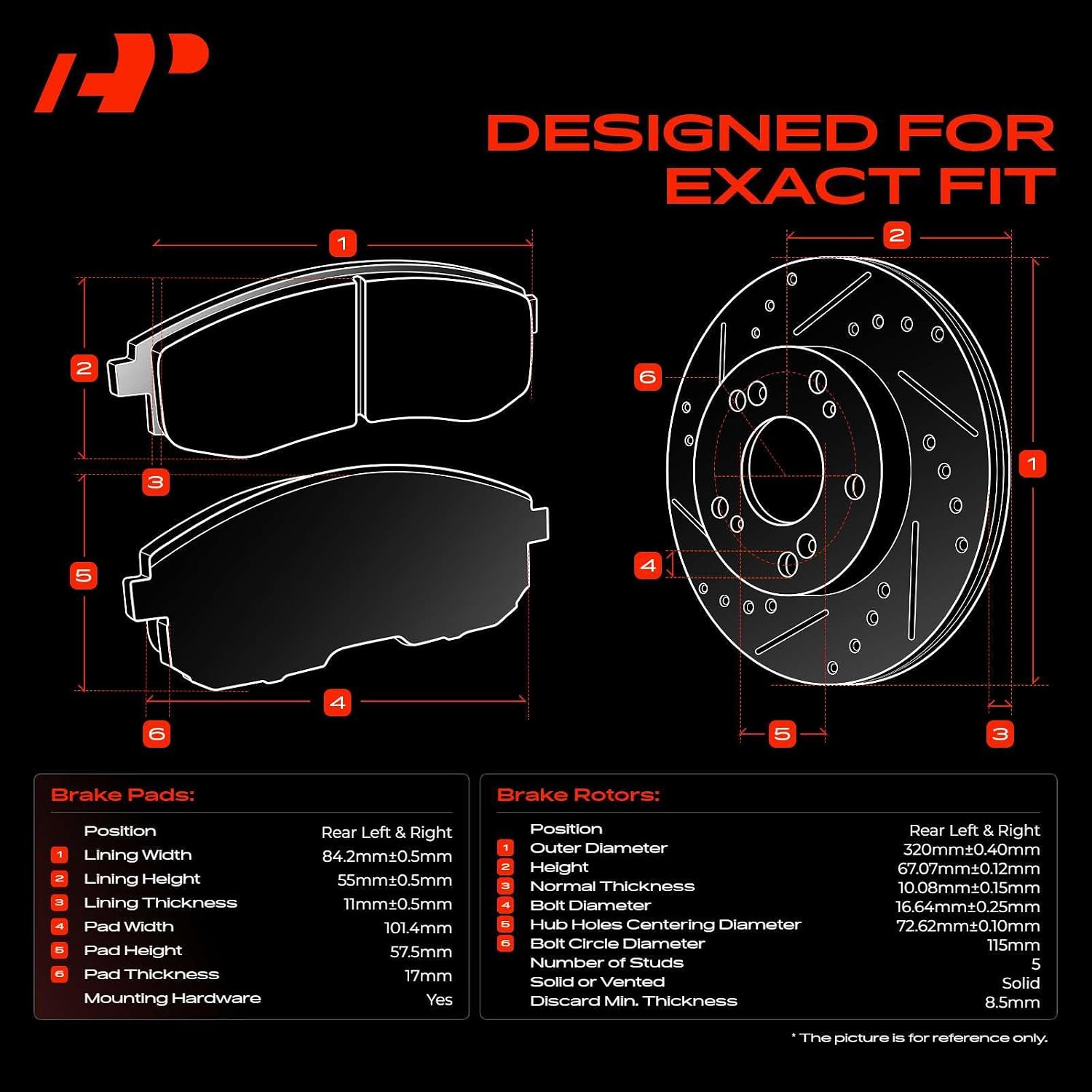 A-Premium 12.60 in (320 mm) Rear Drilled and Slotted Disc Brake Rotors + Ceramic Pads Kit Compatible with Chrysler and Dodge Models - 300 05-20, Challenger 09-20, Charger 06-20, Magnum 05-08, 6-PC Set