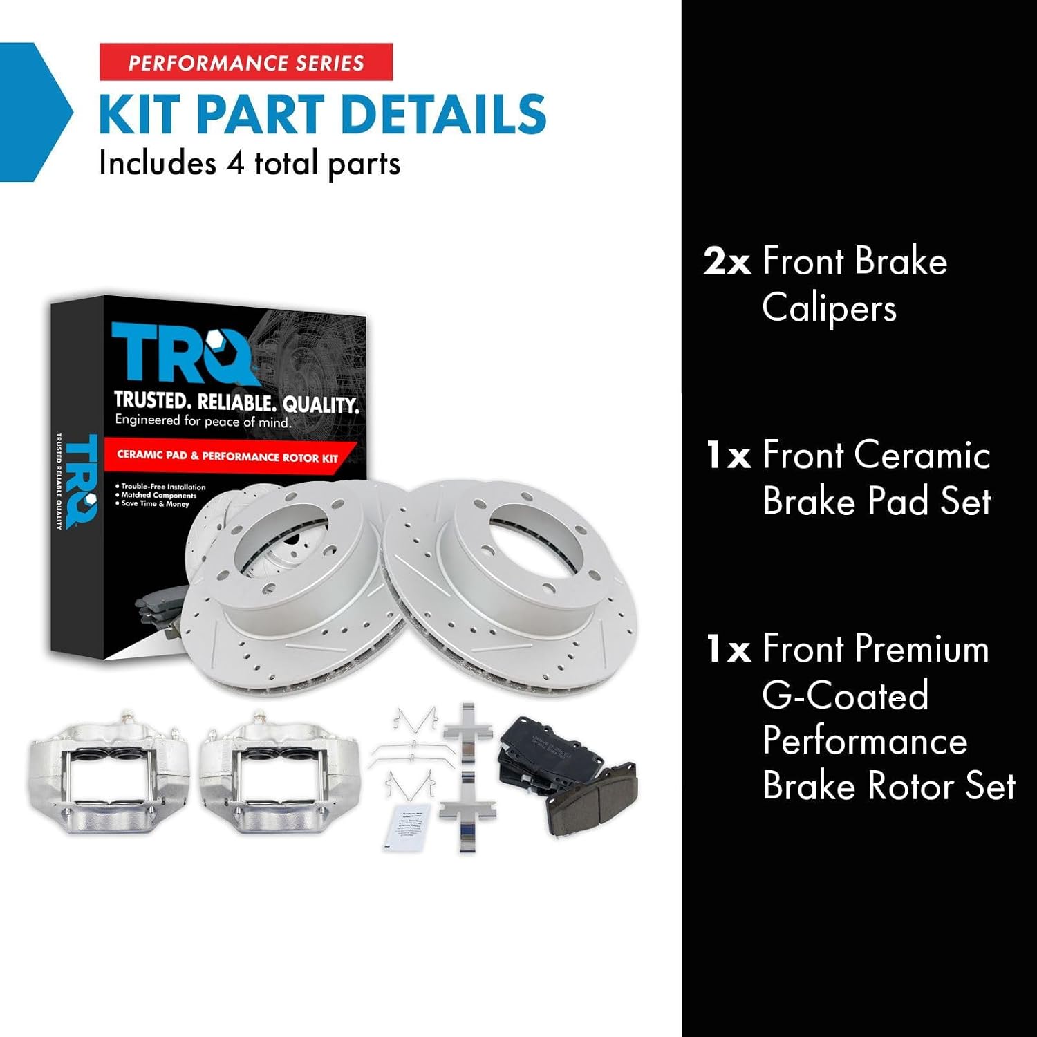 TRQ Performance Front Brake Pad and Rotor Set Ceramic Drilled Slotted Coated Rotors Calipers Compatible with 1995-1998 Toyota Tacoma