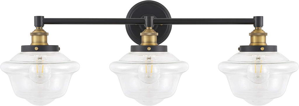 Linea di Liara Lavagna Farmhouse Matte Black Bathroom Light Fixtures Over Mirror Black and Gold 3-Light Bathroom Vanity Light Fixture Clear Glass Shades Modern Vanity Lights, Bulbs Included UL Listed