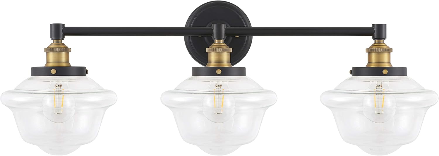 Linea di Liara Lavagna Farmhouse Matte Black Bathroom Light Fixtures Over Mirror Black and Gold 3-Light Bathroom Vanity Light Fixture Clear Glass Shades Modern Vanity Lights, Bulbs Included UL Listed