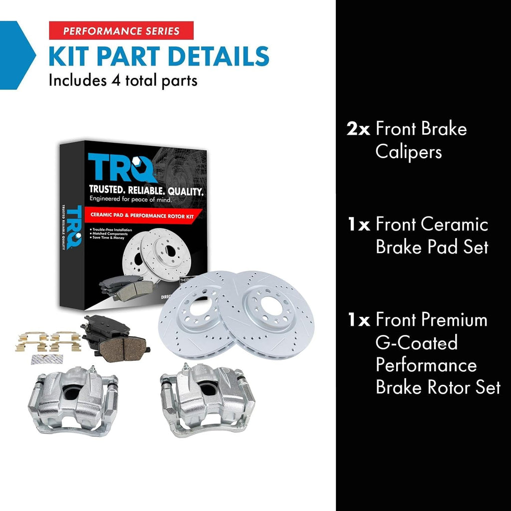 TRQ Performance Front Brake Pad and Rotor Set Ceramic Vented Coated Rotors Calipers Compatible with 2016-2018 Fiat 500X 2015-2018 Jeep Renegade