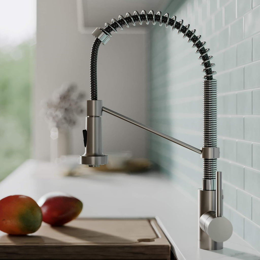 KRAUS Bolden Commercial Style 2-Function Single Handle Pull Down Kitchen Faucet in Spot-Free Stainless Steel/Chrome, KPF-1610SFSCH (Pack of 1)