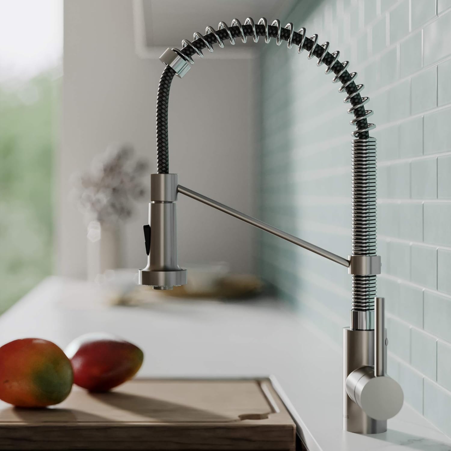 KRAUS Bolden Commercial Style 2-Function Single Handle Pull Down Kitchen Faucet in Spot-Free Stainless Steel/Chrome, KPF-1610SFSCH (Pack of 1)