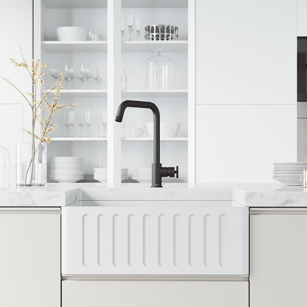 VIGO Cass Industrial 14 in. H Single Handle Kitchen Bar Faucet in Matte Black VG02040MB
