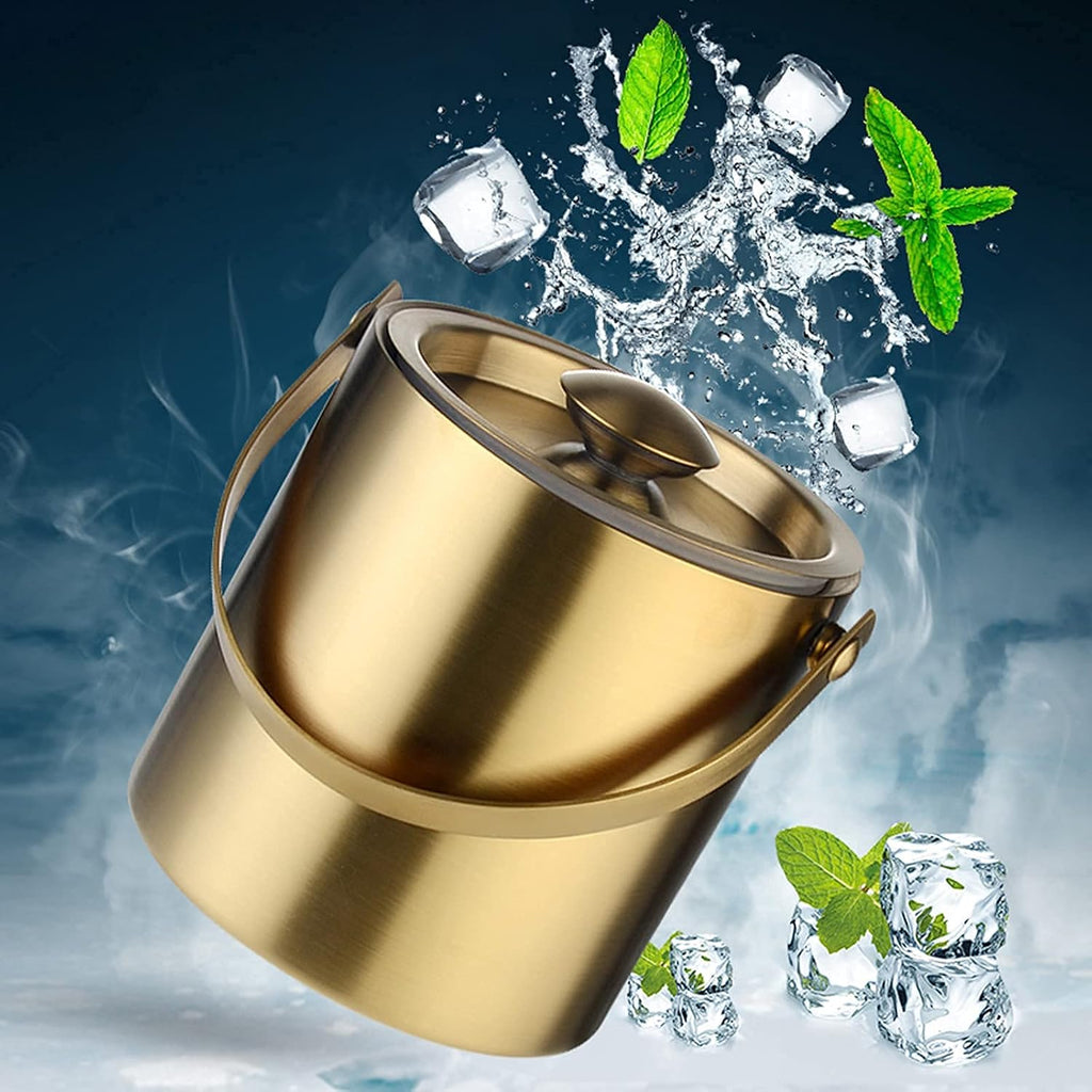 ice Bucket,Bucket with lid, Ice Bucket with Lid and Ice Tongs, for Home Bar 2L/3L Stainless Steel Double Wall Bar Ice Bucket Set (Color : B, Size : 2L)