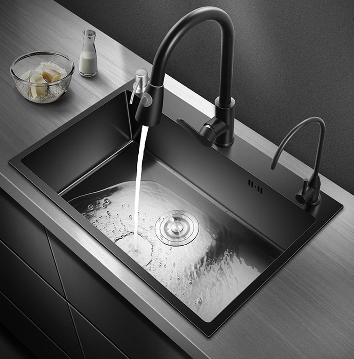 Black Stainless Steel Kitchen Sink, Single Bowl Kitchen Sink, Drop In/Topmount Workstation Sink with Sliding Accessories, Farmhouse Workstation Sink with Multiple Accessories (26.8 x 17.7in)