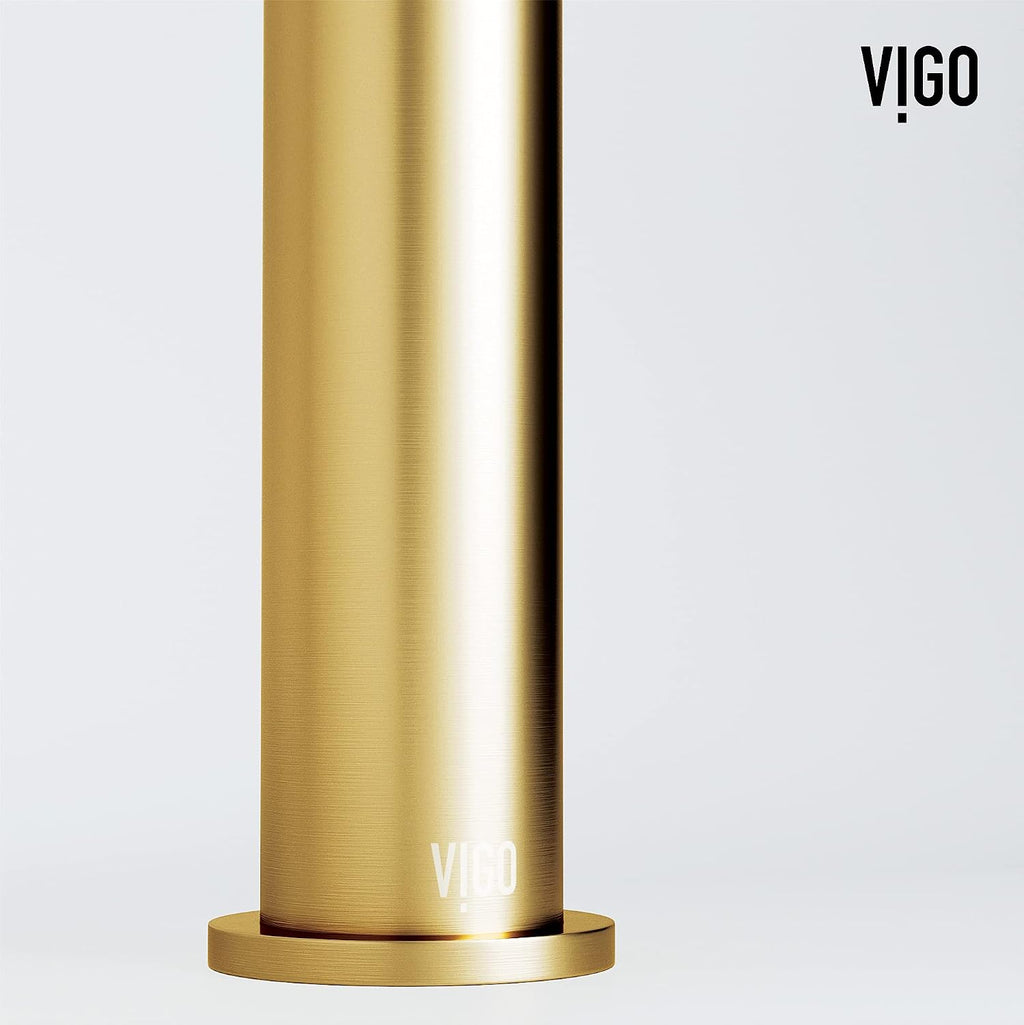 VIGO Ashford Single-Handle Single-Hole Mount Vessel Bathroom Sink Faucet, 11-Inch, Matte Brushed Gold, Modern Design, Solid Brass, 1.2 GPM WaterSense & Ceramic Disc Valve, Corrosion-Resistant