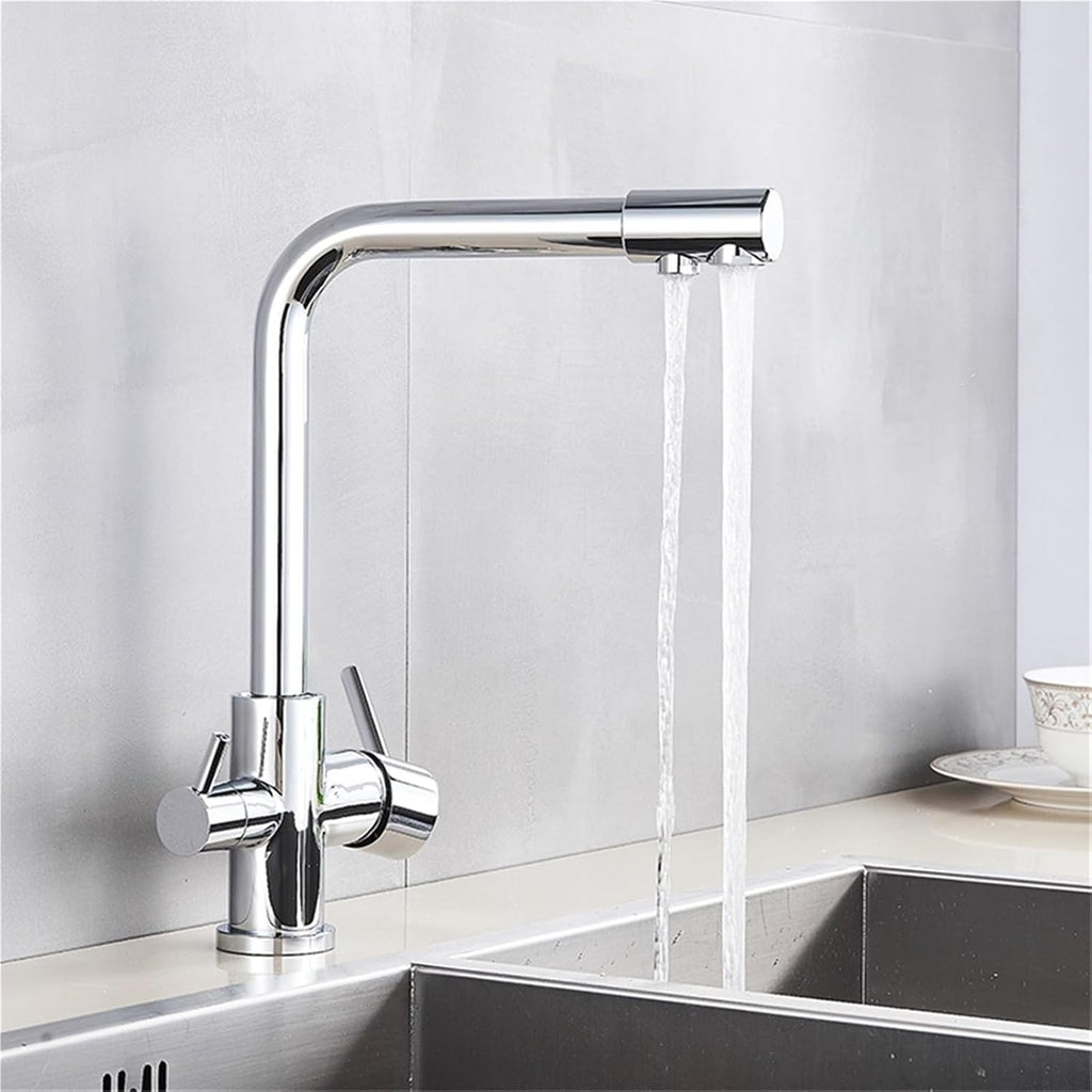 360° Rotating Deck-Mounted Filtered Pure Water Kitchen Faucet with Hot and Cold Water Mixer Tap(Chrome)