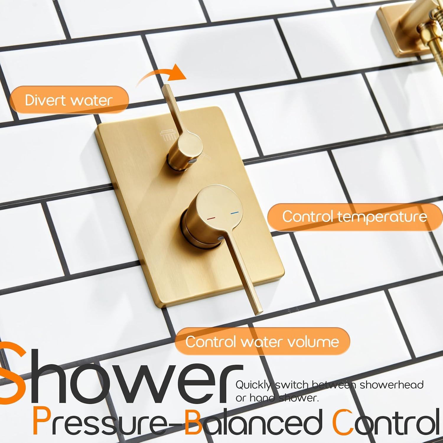 Bathroom Shower Trim Kit with 10'' High Pressure Rain Shower Head, 3-Function Handheld Spray and Valve Included, Wall Mounted Gold Finish SF001GD-D10