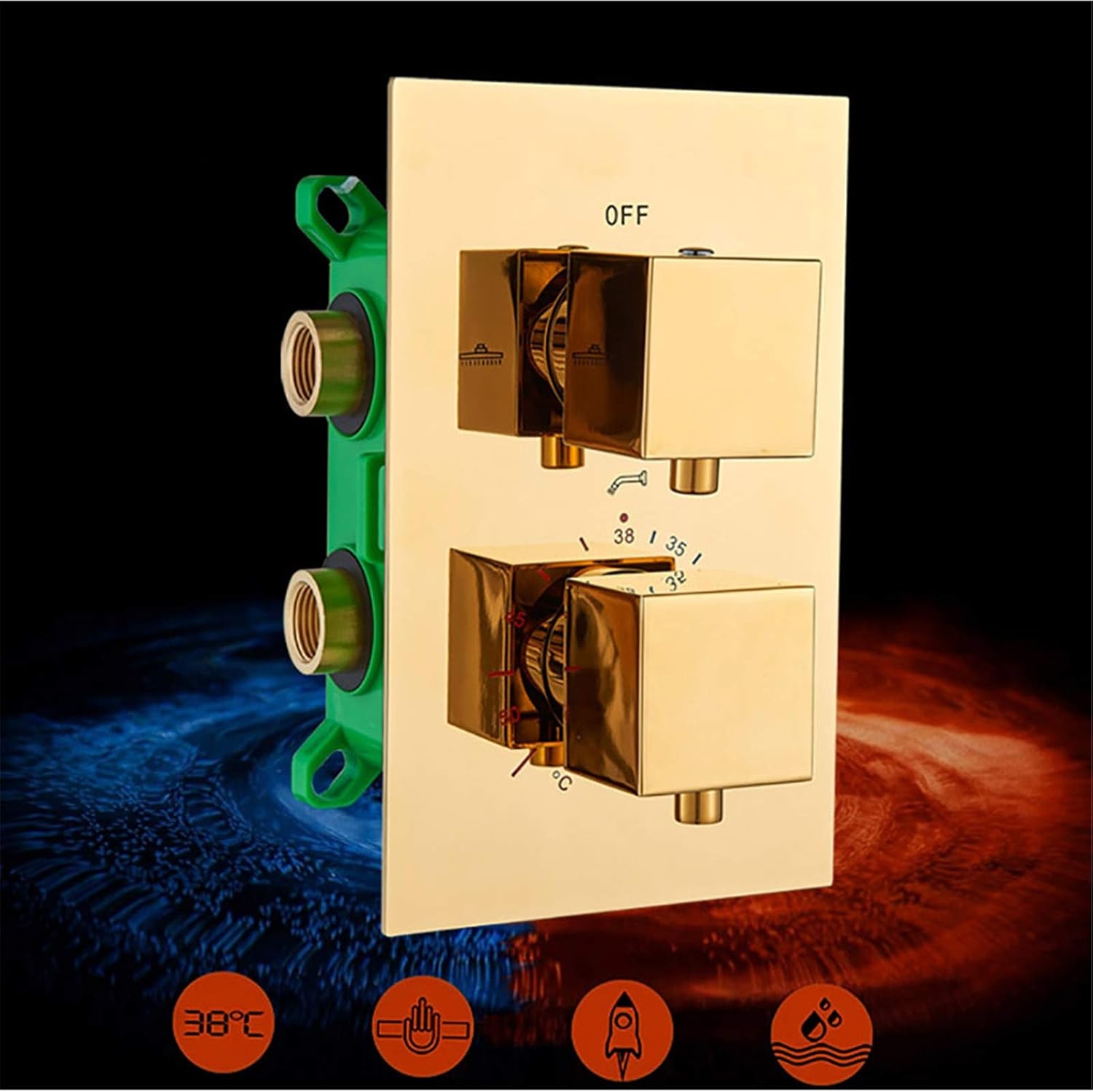 Golden Thermostatic Shower Set, Waterfall Rainfall Hot Cold Gold Faucet, Bathtub Mixers,12 Inch(8 Inch)