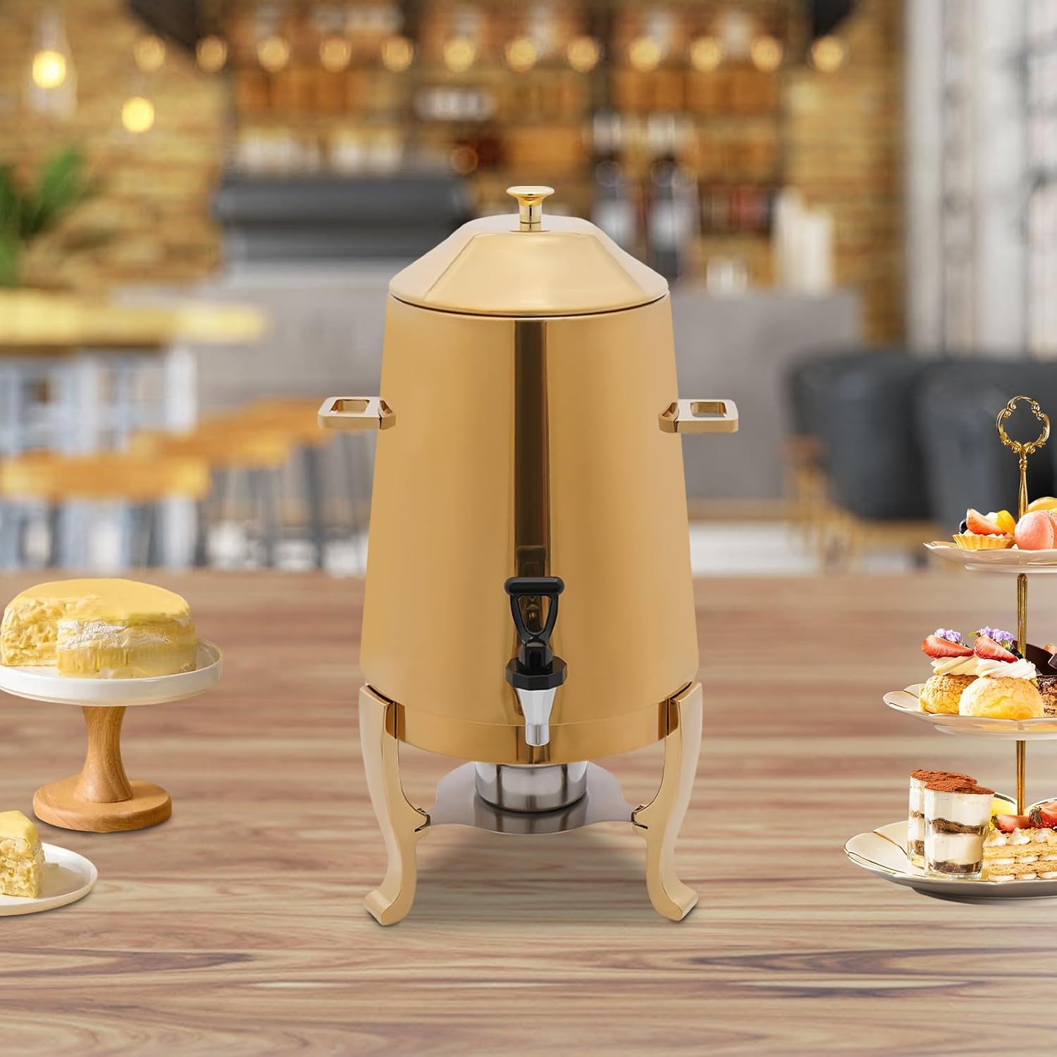 3.4 Gallon/13l Beverage Dispenser For Coffee Tea Hot Water,Coffee Urn With Fuel Holder,Hot Drink Dispenser With Stand,Coffee Dispenser With Fuel Holder And Practical Faucet For Hotels,Banquets(Gold)