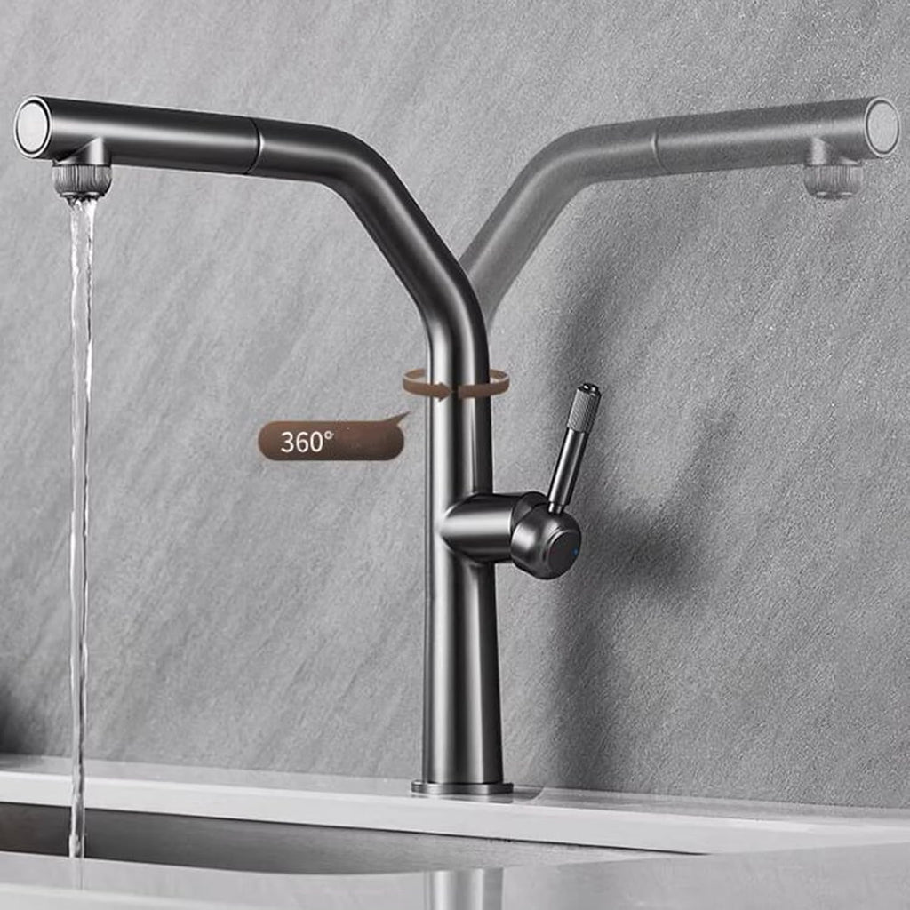 3 Way Pull Out Kitchen Faucet Brass 360° Swivel Single Handle 3 Way Filter Faucet for Kitchen Sink-Grey
