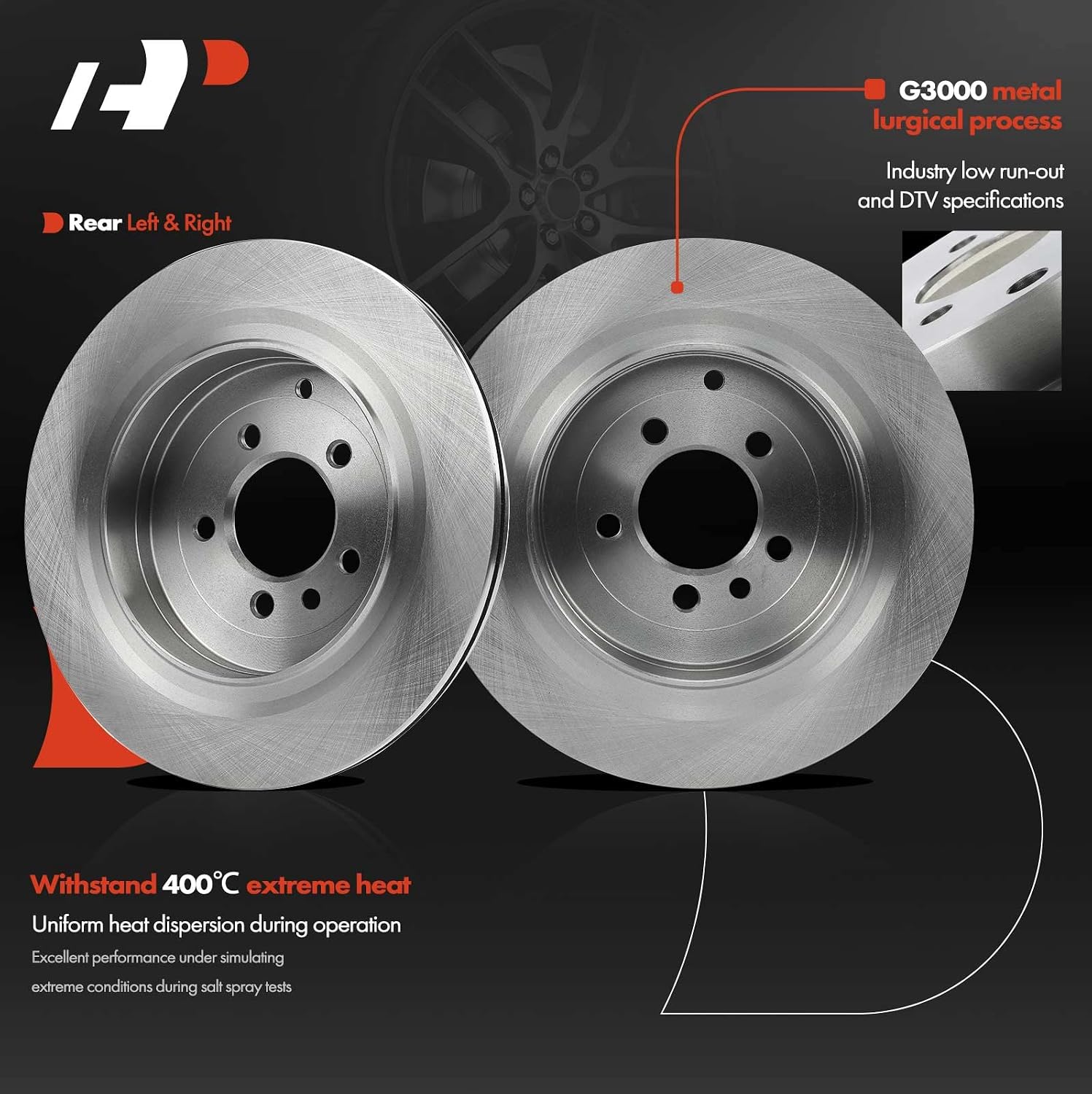 A-Premium 13.78 inch (350mm) Rear Vented Disc Brake Rotors + Ceramic Pads Kit Compatible with Select Land Rover Model - Range Rover Sport 2006-2013, LR4 2010-2016, LR3 2005-2009, 3.0L 4.0L, 6-PC Set