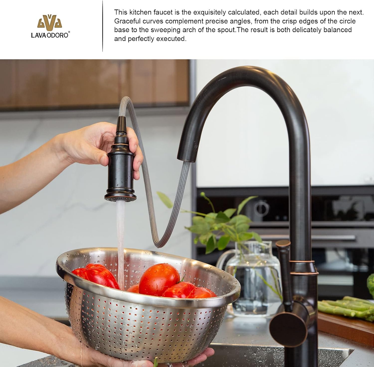 Lava Odoro Oil Rubbed Bronze Kitchen Faucet with Pull Down Sprayer, Single Handle Kitchen Sink Faucet Bronze Faucet for Kitchen Sink 1 Hole and 3 Hole, Deck Plate Included, KF421-ORB