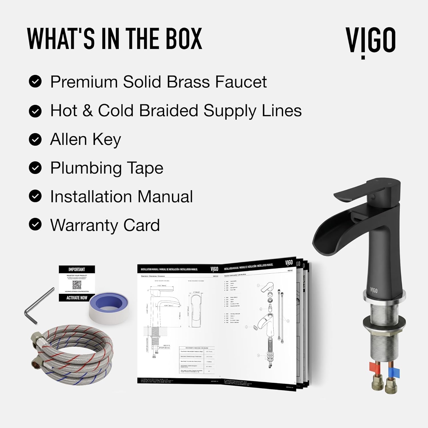 VIGO Paloma Waterfall Single-Handle Single-Hole Mount Bathroom Sink Faucet, 7-Inch, Matte Black, Modern Design, Solid Brass, 1.2 GPM WaterSense & Ceramic Disc Valve, Corrosion-Resistant - VG01041MB