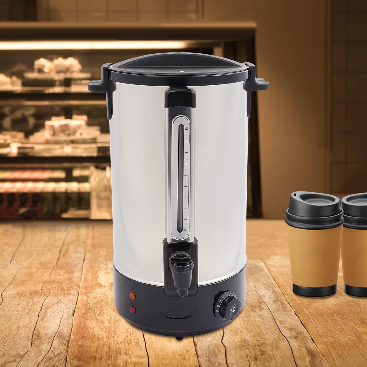 Electric Coffee Urn, 16.5L/4.35Gal Stainless Steel Hot Coffee Dispenser with Water Level Gauge and Temp Control, 82 Cups of 6.76 OZ Large Capacity(Black)