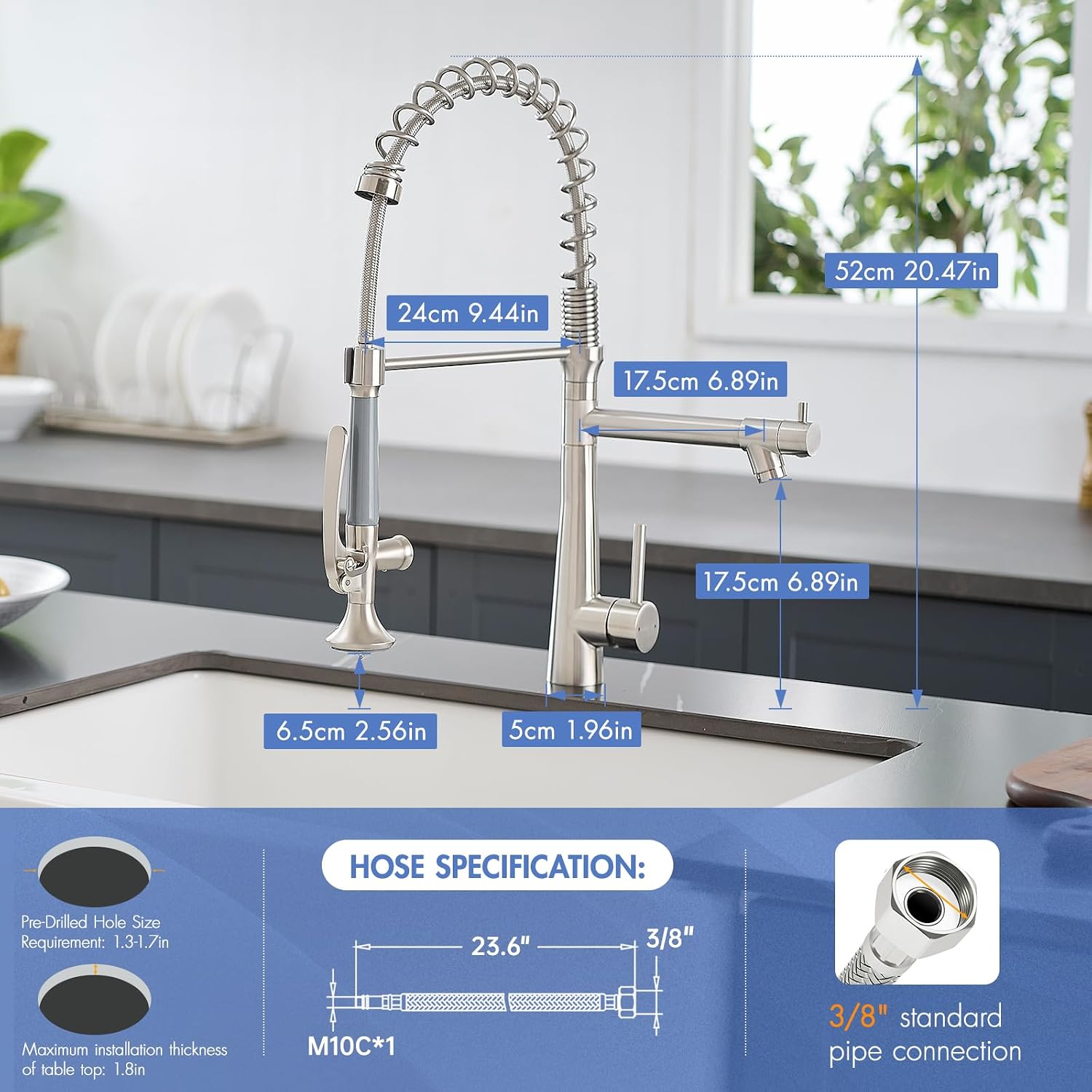 Kitchen Faucet with Pull Down Sprayer,AIMADI Commercial Stainless Steel Kitchen Sink Faucets with Sprayer,Brushed Nickel