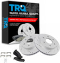 TRQ Performance Front Brake Pad and Rotor Set Ceramic Coated Drilled Slotted Vented Rotors Compatible with 2002-2006 Cadillac Escalade 1999-2008 Chevrolet Silverado 1500 1999-2006 GMC Sierra 1500
