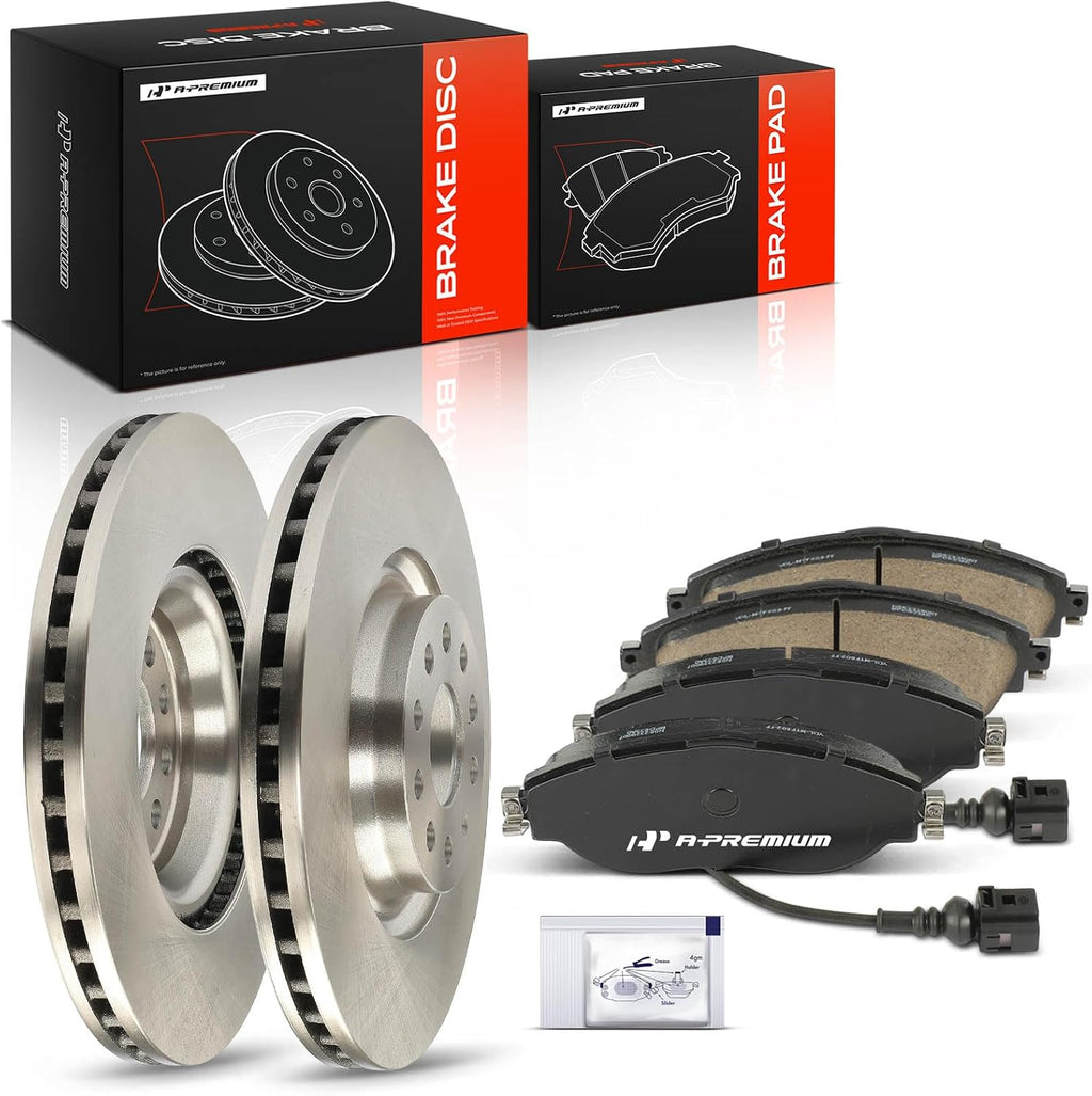 A-Premium 13.39 in (340 mm) Front Vented Disc Brake Rotors + Ceramic Pads Kit Compatible with Select Volkswagen & Audi Models - Jetta 2019-2020/2022, Golf R, Tiguan, CC, GTI, Arteon, 6-PC Set