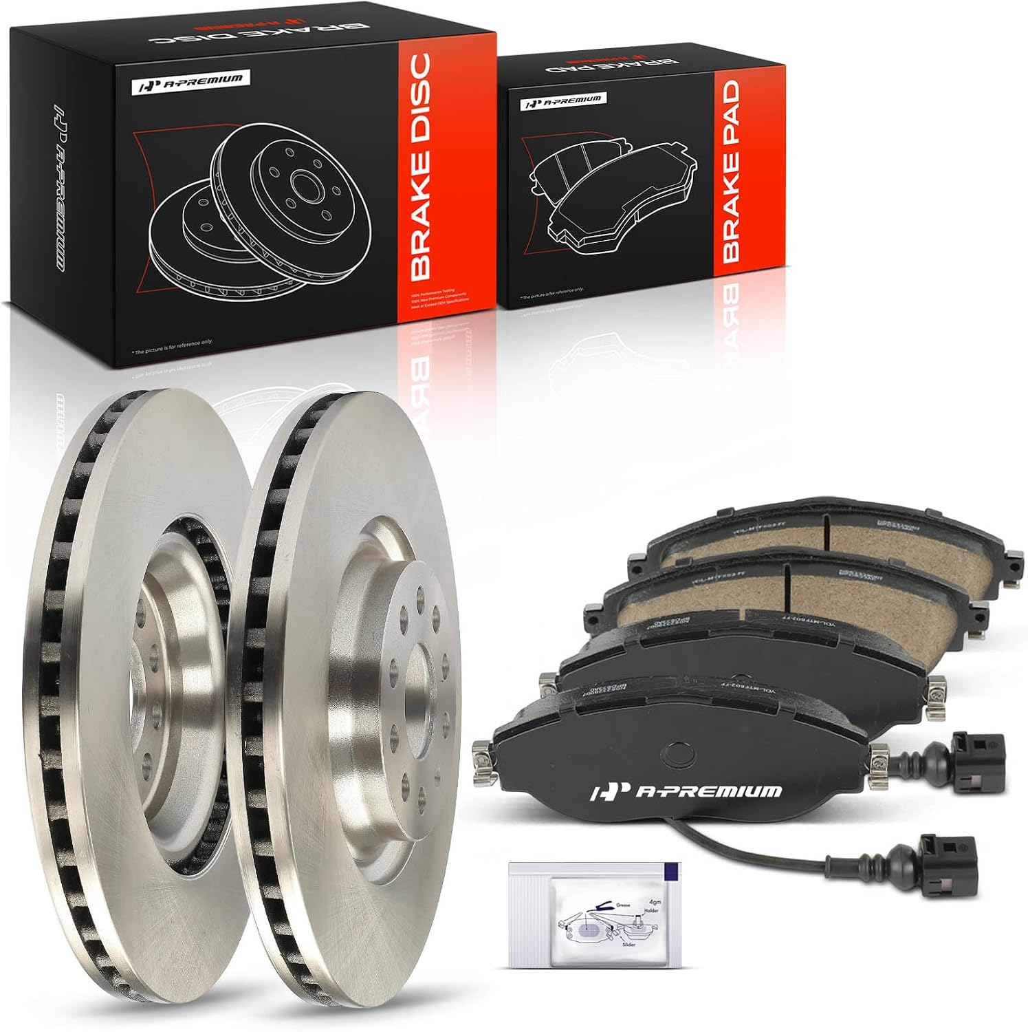 A-Premium 13.39 in (340 mm) Front Vented Disc Brake Rotors + Ceramic Pads Kit Compatible with Select Volkswagen & Audi Models - Jetta 2019-2020/2022, Golf R, Tiguan, CC, GTI, Arteon, 6-PC Set