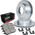 R1 Concepts Front Brake Kit Fits 2003-2008 Dodge Ram 2500, Ram 3500; 2006-2008 Dodge Ram 1500| Off-Road/Tow Pads, Drilled Slotted Rotors| Hardware| 13.9' Front