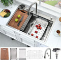 33 Inch Drop In Waterfall Kitchen Sink with Faucet Combo-Bokaiya 33x19 Drop In Sink with Cup Washer 16 Guage 10 Inch Deep Multifunctional Single Bowl Kitchen Sink Set