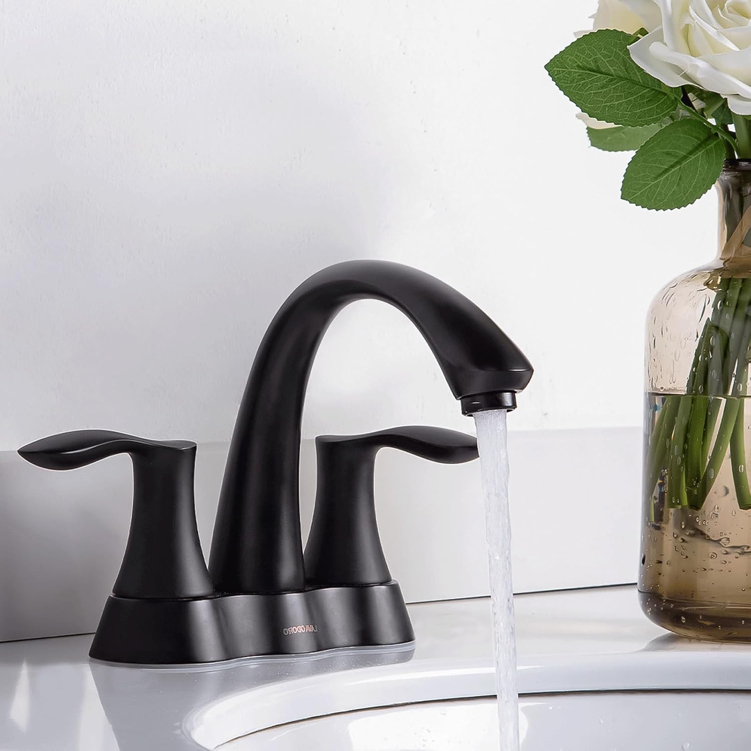 Matte Black Bathroom Faucet, Lava Odoro 4 Inch Centerset Bathroom Sink Faucet 2 Handle Vanity Faucet with Pop up Drain Assembly Supply Line, BF423-MB
