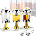 24L Commercial Beverage Juice Dispenser | Cold & Warm Drink Dispenser with Tap | Chillers & Water Fountains Three Head Juice Dispensers for Flower Tea, Soy Milk，Gold