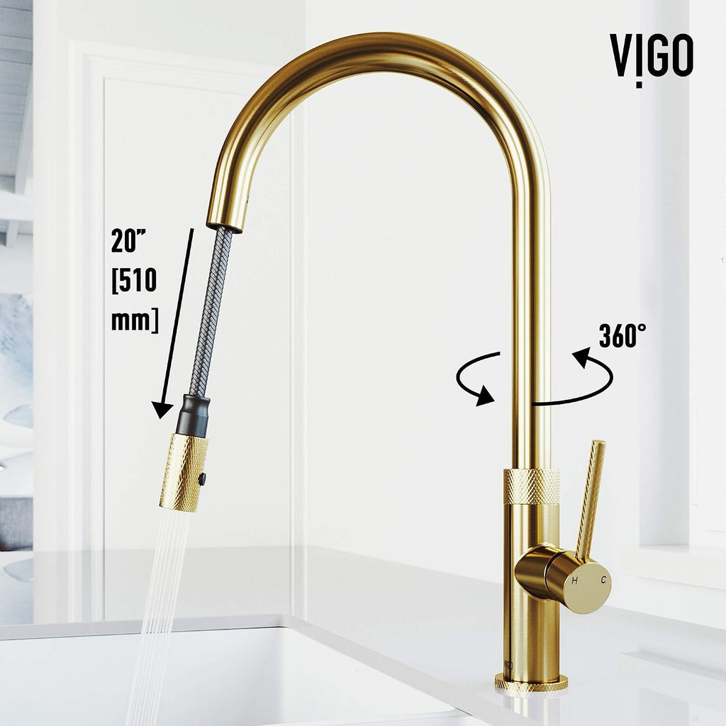 VIGO Bristol 19'' H Single Handle Pull-Down Sprayer Kitchen Faucet in Matte Brushed Gold-VG02033MG