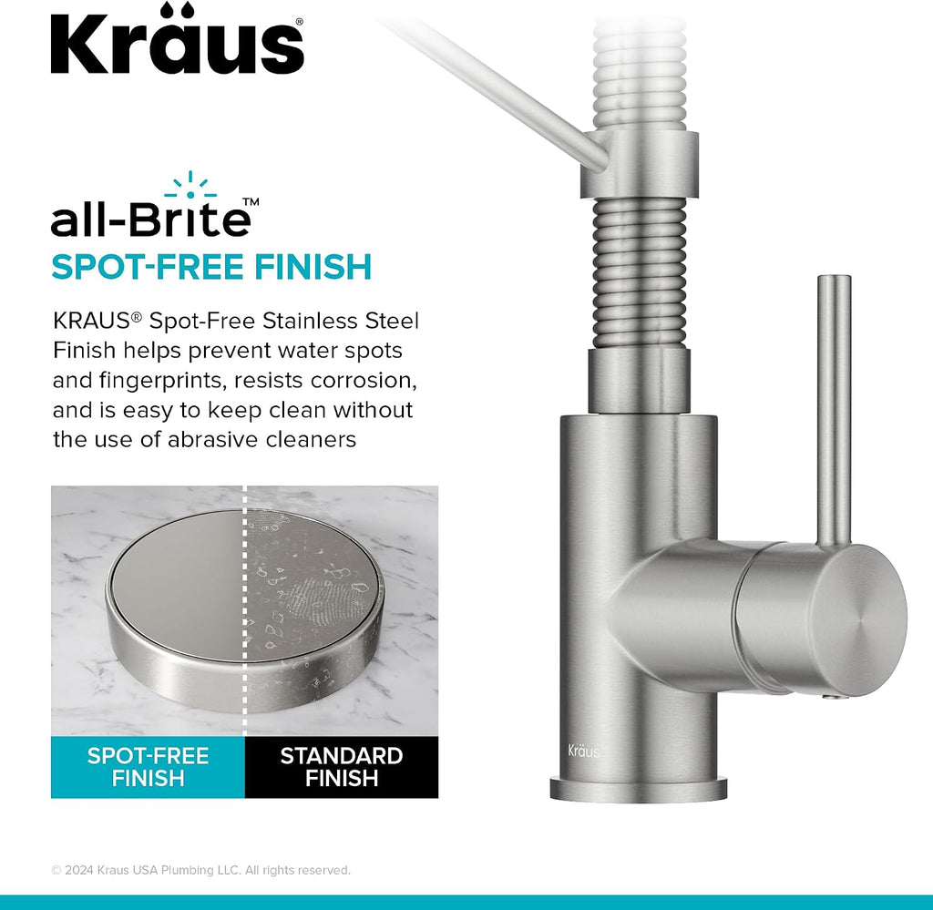KRAUS Bolden Commercial Style 2-Function Single Handle Pull Down Kitchen Faucet in Spot-Free Stainless Steel, KPF-1610SFS