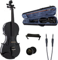 Cecilio 4/4 Full Size Acoustic & Electric Violin for Beginners & Professionals, Hand-Carved Solid Spruce Top, Ebony Fine Tuners, Full Set with Case, Bow, Rosin & AUX Cable (Metallic Black)