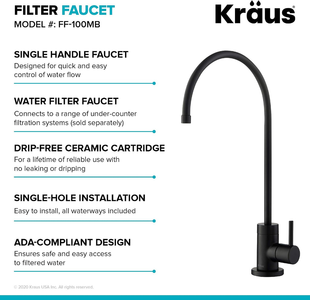 KRAUS Purita 2-Stage Under-Sink Filtration System with Single Handle Drinking Water Filter Faucet in Matte Black, FS-1001-FF-100MB