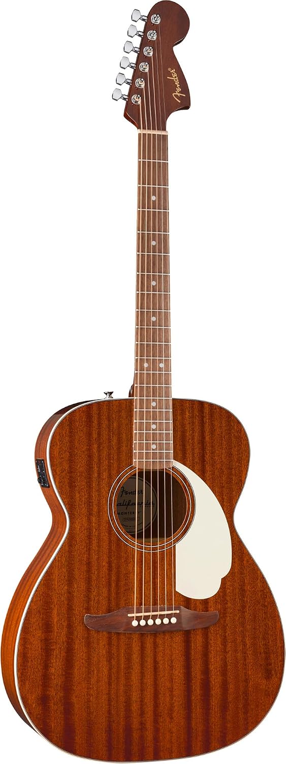 Fender California Standard Monterey E Acoustic-Electric Guitar - Natural Sapele Bundle with Case, Tuner, Strap, Strings, String Winder, Picks, and Austin Bazaar Instructional DVD