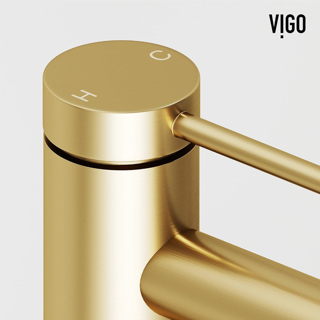 VIGO Jewel Single-Handle Single-Hole Mount Bathroom Sink Bathroom Sink Faucet, 11-Inch, Matte Brushed Gold, Modern Design, Solid Brass, 1.2 GPM WaterSense & Ceramic Disc Valve, Corrosion-Resistant