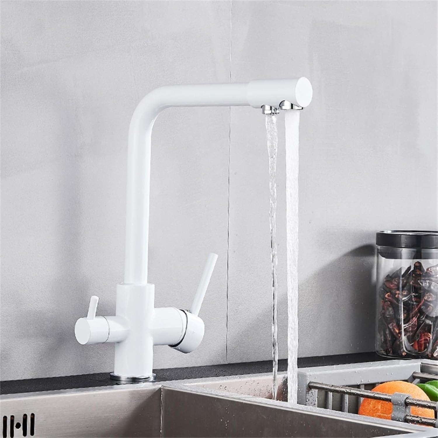 360° Rotating Deck-Mounted Filtered Pure Water Kitchen Faucet with Hot and Cold Water Mixer Tap(White)