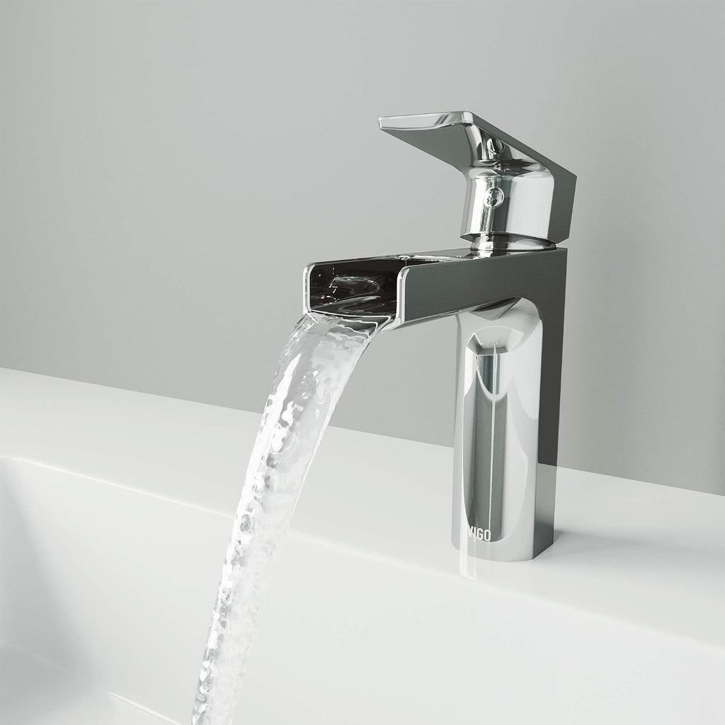 VIGO Ileana Waterfall Single-Handle Single-Hole Mount Bathroom Sink Faucet, 7-Inch, Chrome, Modern Design, Solid Brass, 1.2 GPM WaterSense & Ceramic Disc Valve, Corrosion-Resistant