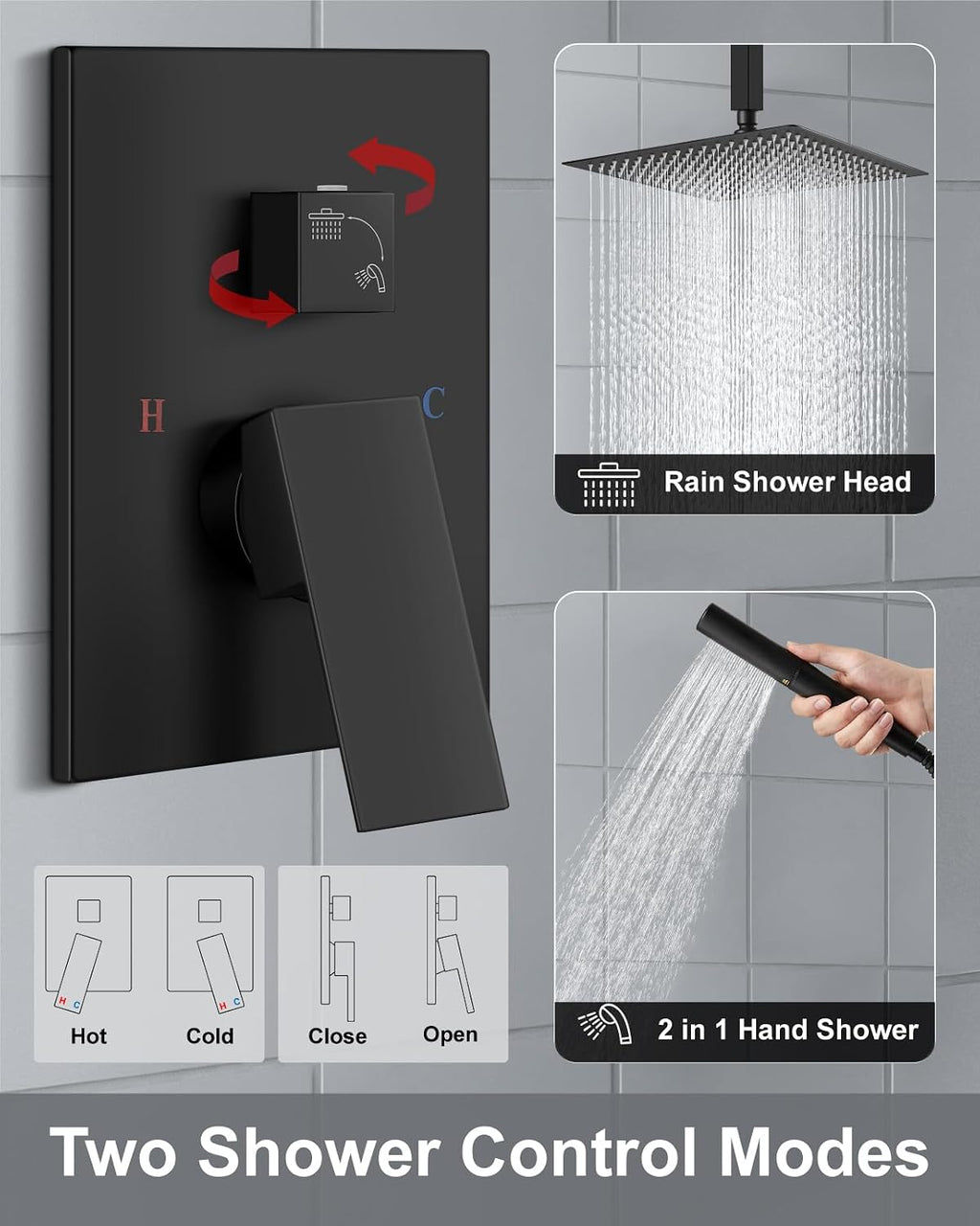 Aolemi Ceiling Mount Shower Faucet Set,Shower System Rain Showerhead and Handheld Spray Combo High-Pressure Showerheads Set with Valve and Trim Kit Rough-in Valve,16 Inch Matte Black