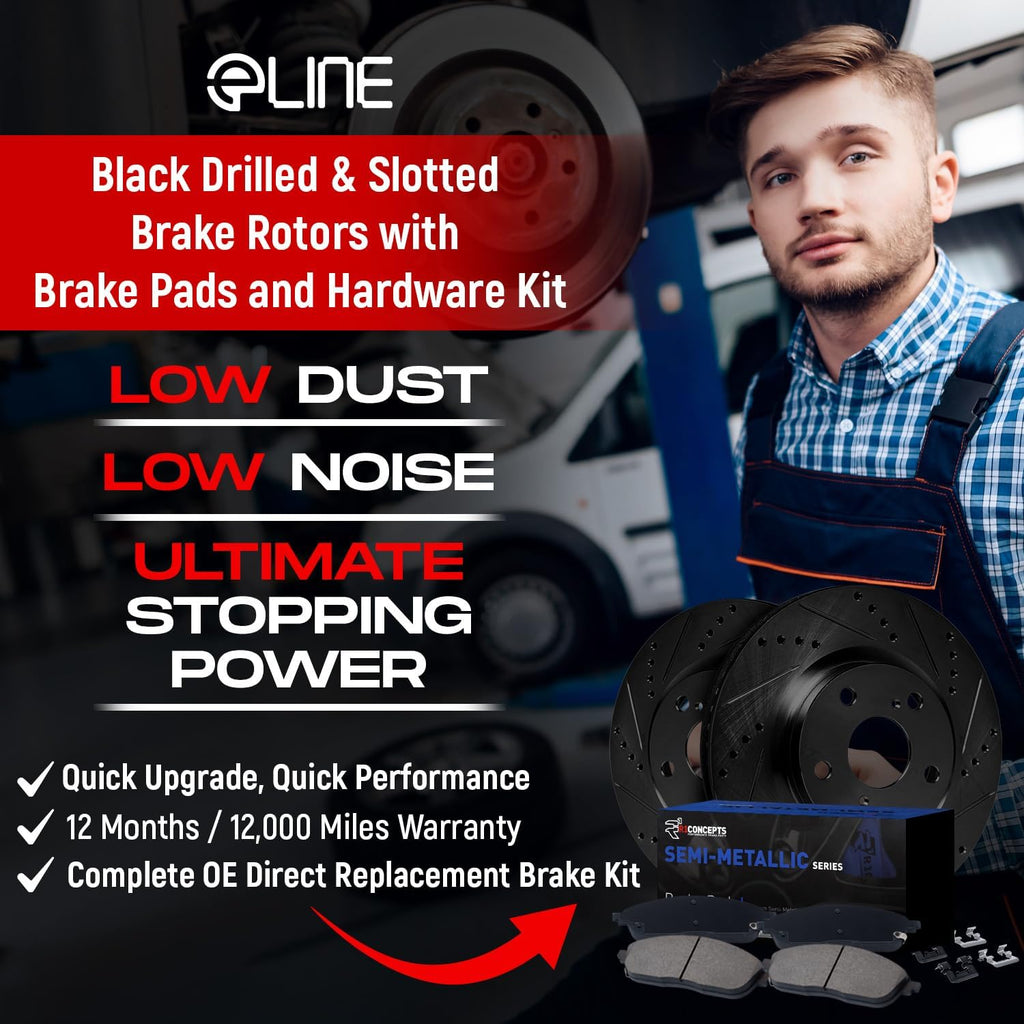 R1 Concepts Front and Rear Brake Kit Fits 2016-2022 Mercedes-Benz Metris| Semi Met Pads, Drilled Slotted Rotors| Hardware, Sensor Wire| 11.8' Front & 11.8' Rear