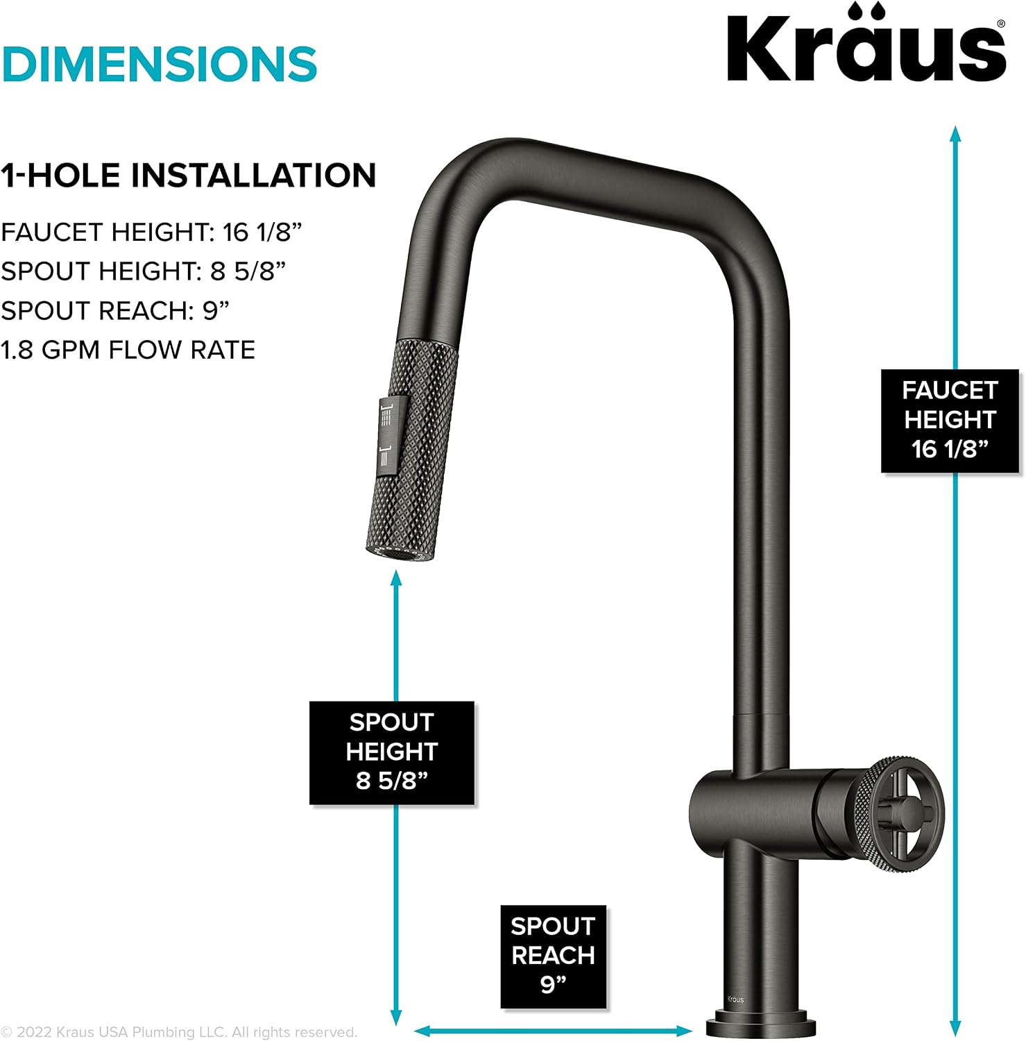 KRAUS Urbix Industrial Pull-Down Single Handle Kitchen Faucet in Black Stainless Steel, KPF-3126SB