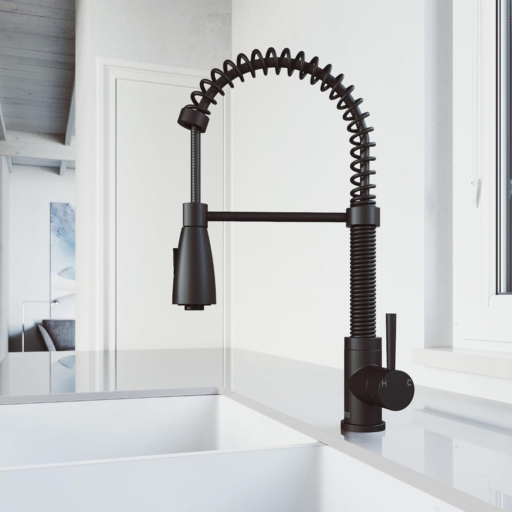 VIGO Brant 19'' H Single Handle Pull-Down Sprayer Kitchen Faucet in Matte Black-VG02003MB