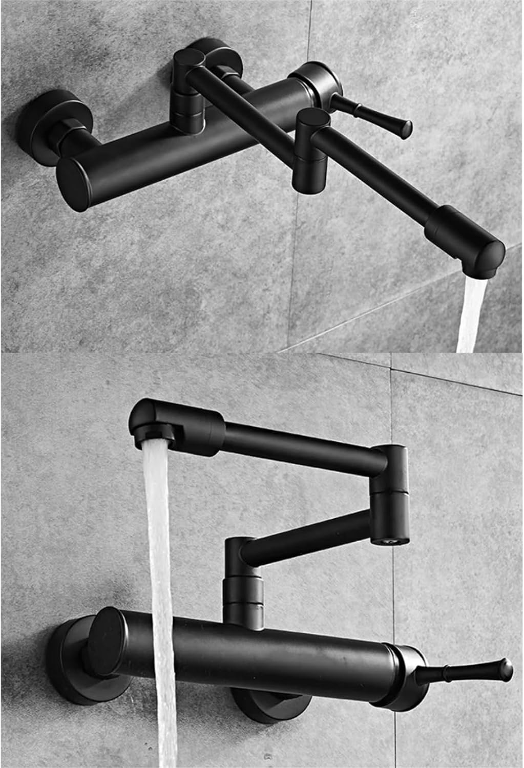 Brass Wall Mounted Dual Hole Kitchen Sink Foldable Mixer Tap Rotating Cold Hot Water Faucets(Black)
