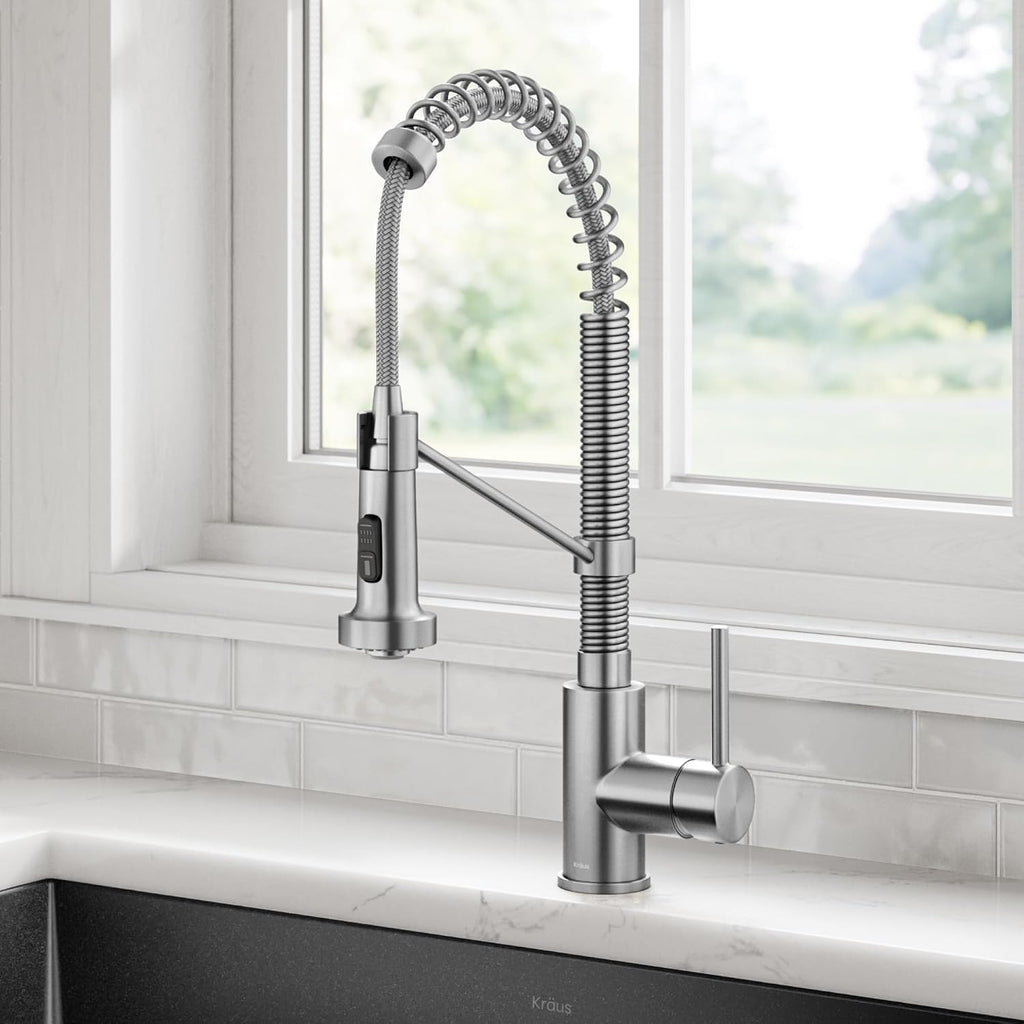 KRAUS Bolden Commercial Style 2-Function Single Handle Pull Down Kitchen Faucet in Spot-Free Stainless Steel, KPF-1610SFS