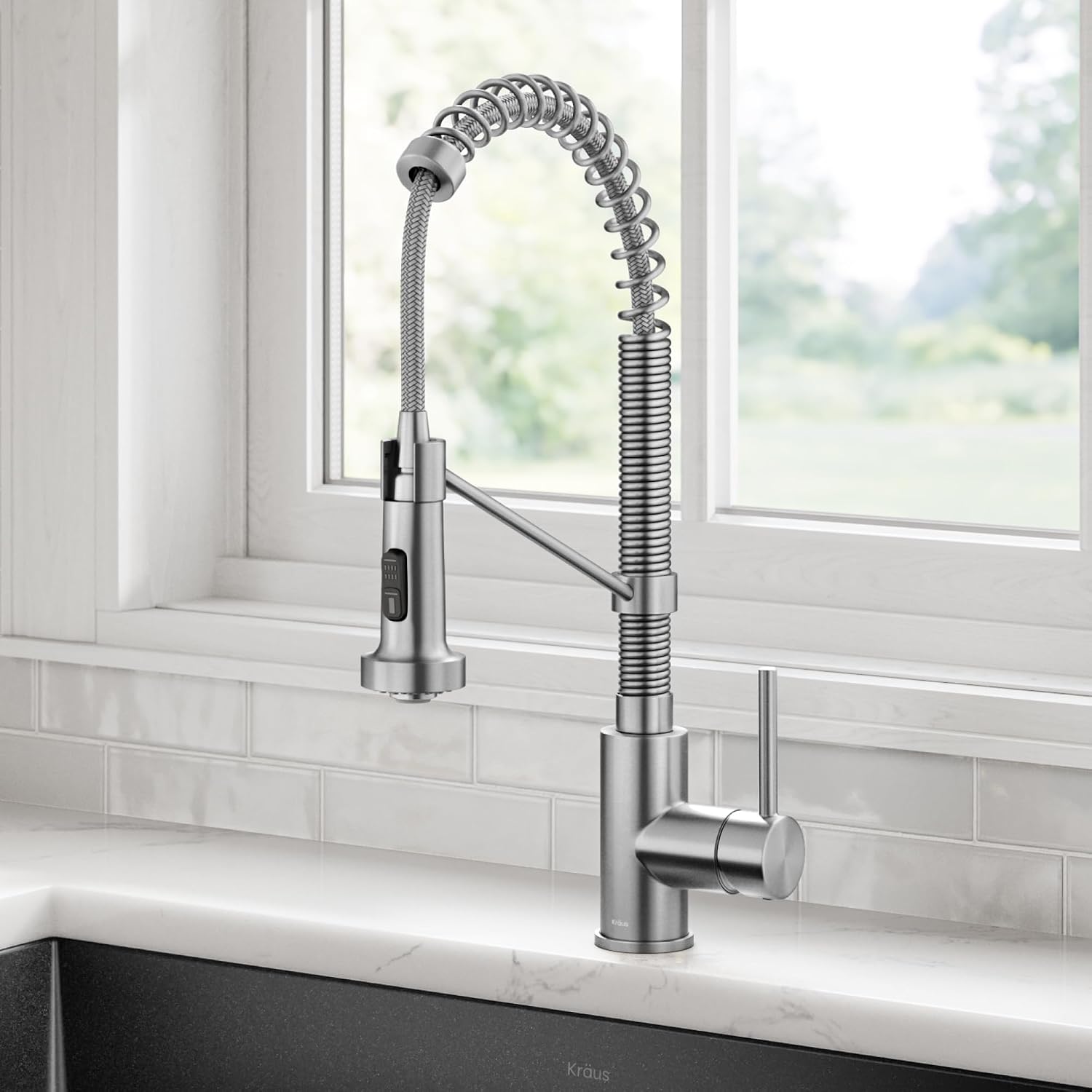 KRAUS Bolden Commercial Style 2-Function Single Handle Pull Down Kitchen Faucet in Spot-Free Stainless Steel, KPF-1610SFS